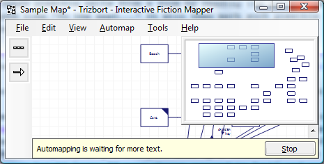 Trizbort's appearance whilst automapping is in progress.